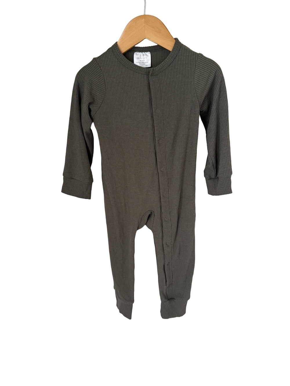 Mebie Baby Ribbed Long-Sleeve Baby One-Piece in Olive Green 18/24M